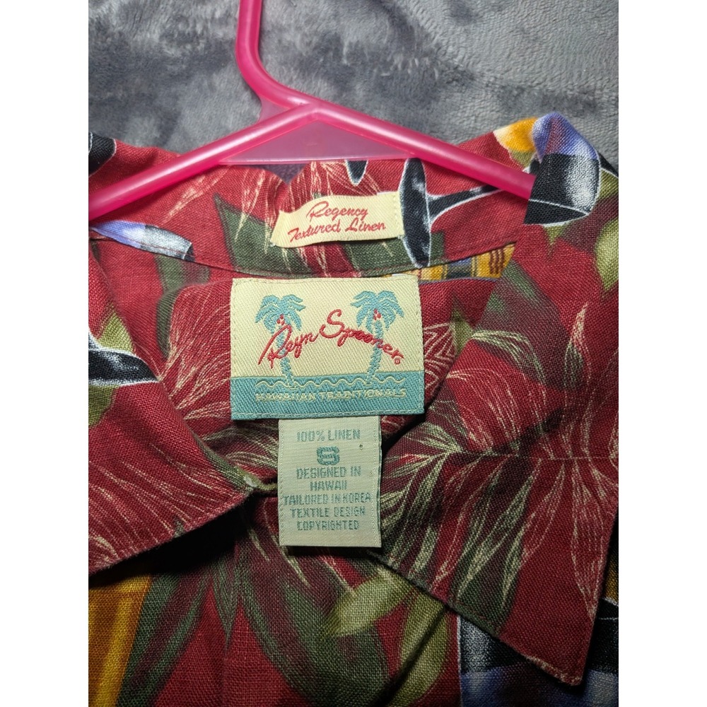 Reyn Spooner Mens Small Wine Bottle Print 100% Linen Hawaiian Shirt Red Regency - Picture 3 of 7